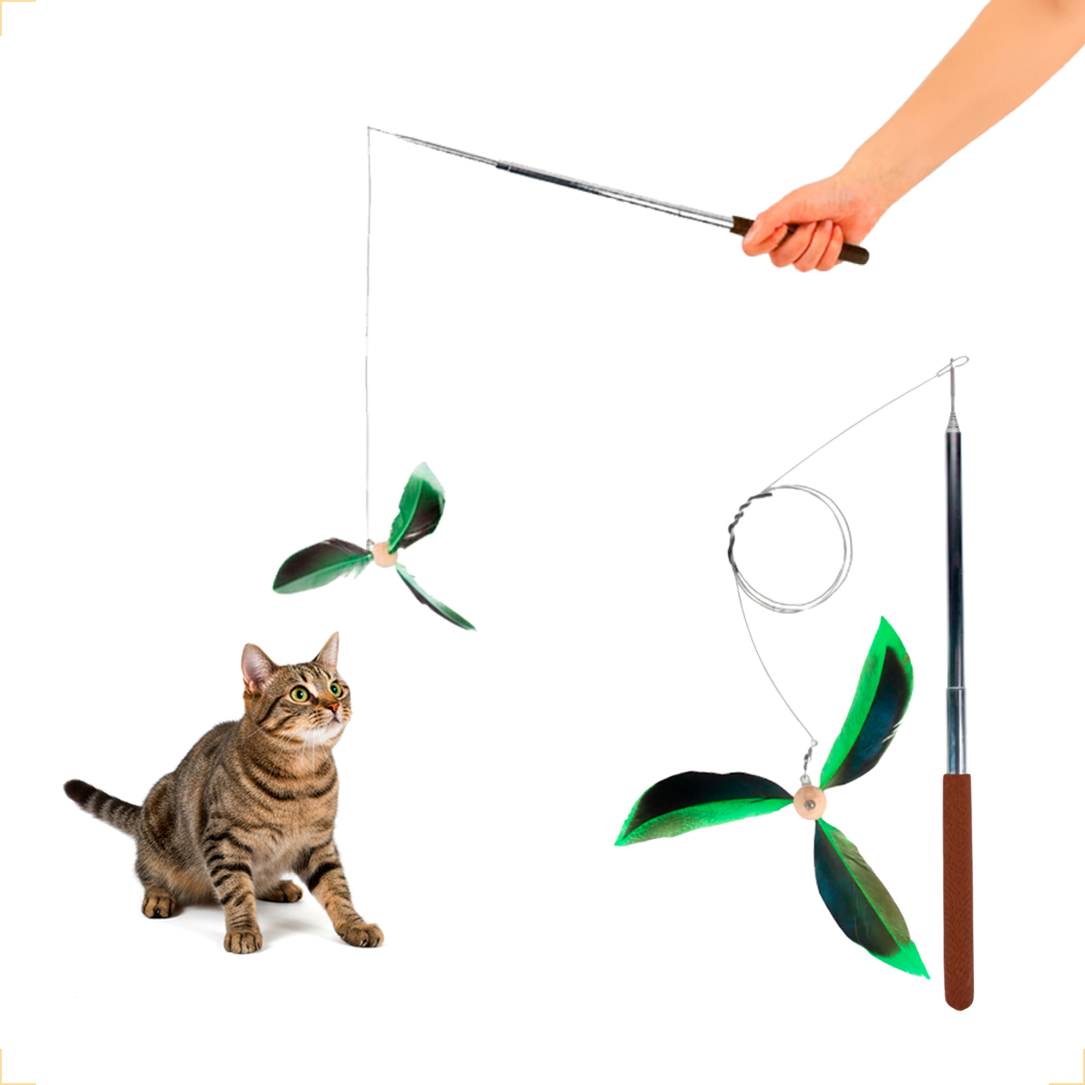 Varinha Para Gato Com Pena Natural Corda Aço  — foto 2