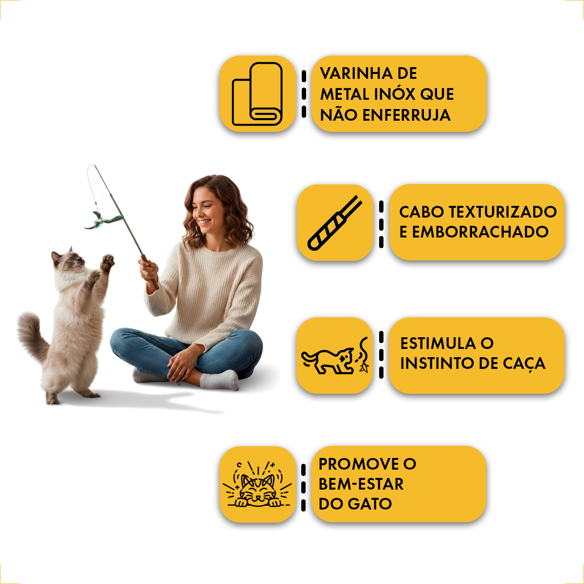 Varinha Para Gato Com Pena Natural Corda Aço  — foto 6